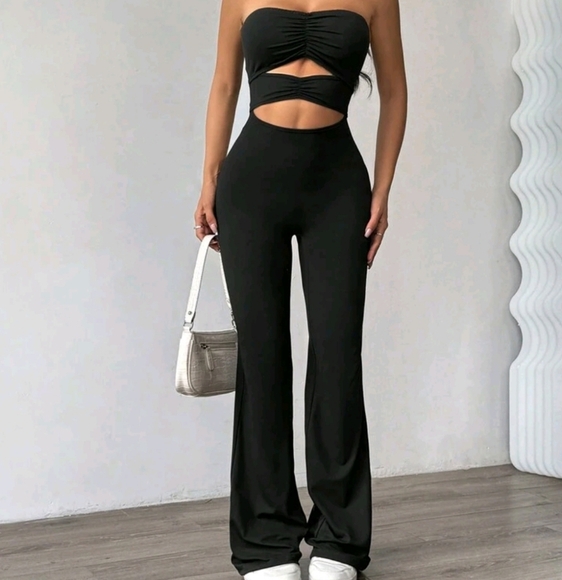 Pants - Women's Backless Tube Top Jumpsuit, Fitted Y2K Casual Hollow Design